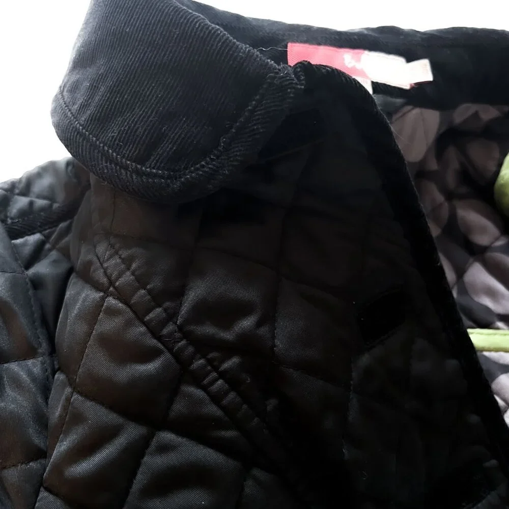 Boden Black Diamond Quilted Jacket with Corduroy Trim Size 6